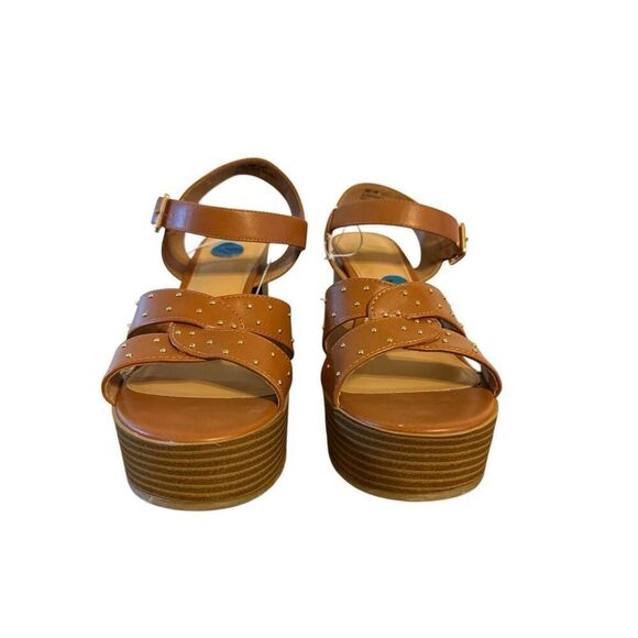 Brand New Report Haiti Platform Open Toe Brown Studded Ankle Strap Sandals 10 - Picture 12 of 13